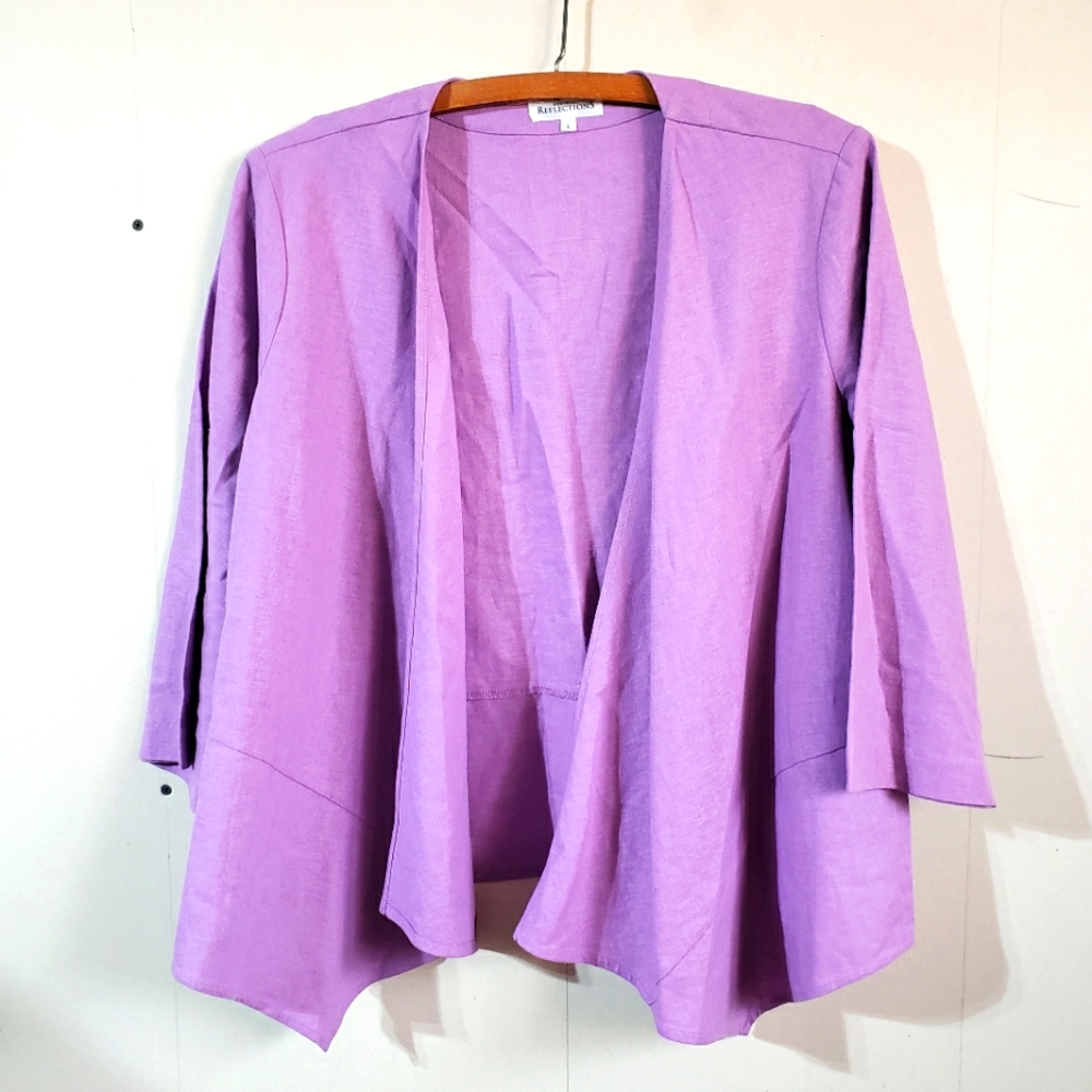 purple Northern Reflections linen blend 3/4 sleeve unlined blazer jacket size L